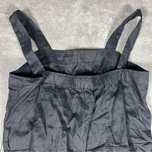 Quince Jumpsuit Womens Medium Black European Linen Square Neck Minimalist Sleek - Picture 9 of 13